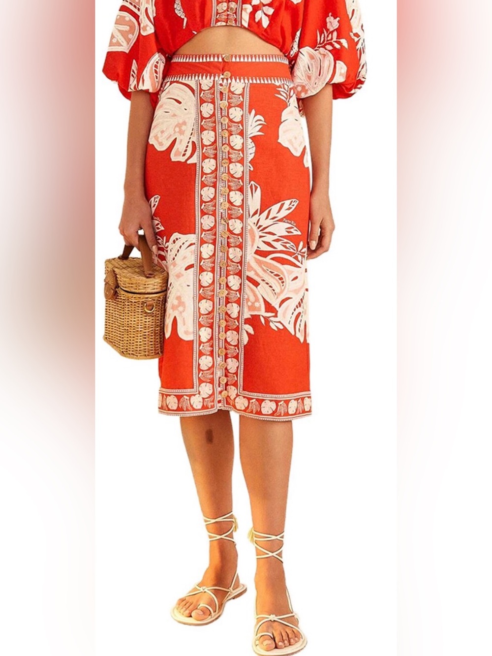 Farm Rio Red and White Patterned Skirt